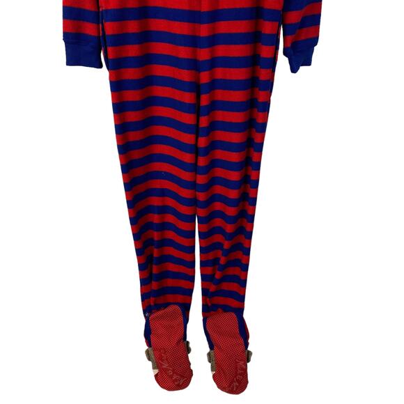 Adult NICK & NORA Sz S Sock Monkey One-Piece Pajamas Red Blue Stripe Fleece - Picture 9 of 11